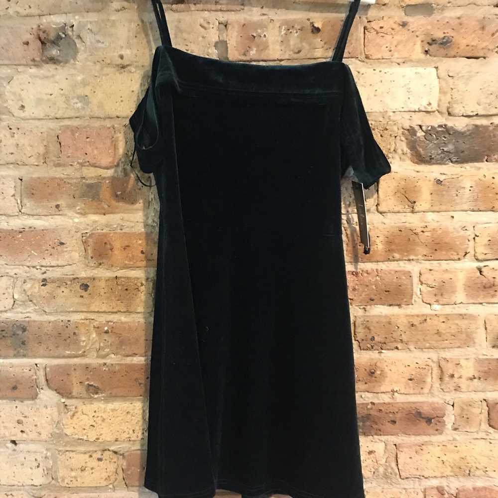 Velvet Forest Green off the shoulder Mini Dress